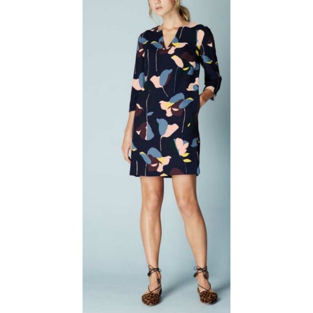 Boden Easy Notch Tunic Dress Shift Blue Floral Classic Quiet Luxury Mod Abstract